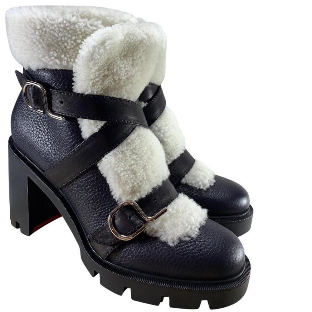 Pole Chic 70mm Shearling fur Strappy Combat Boots D765